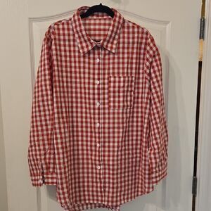 SHEIN Red and White Gingham Check Button Down Shirt